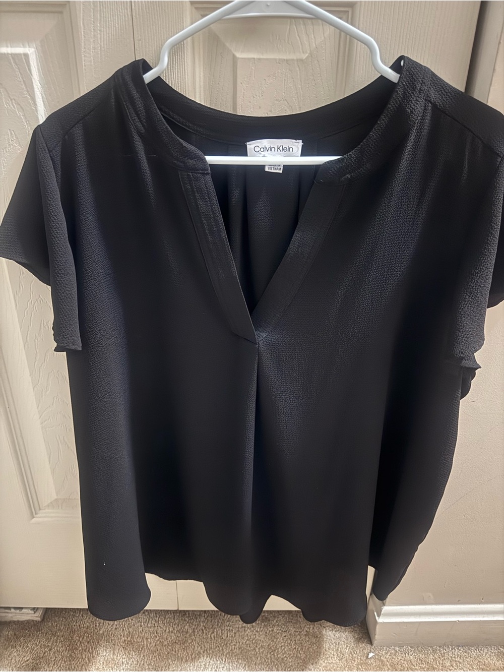 Calvin Klein Black Flutter Sleeve V-Neck Blouse